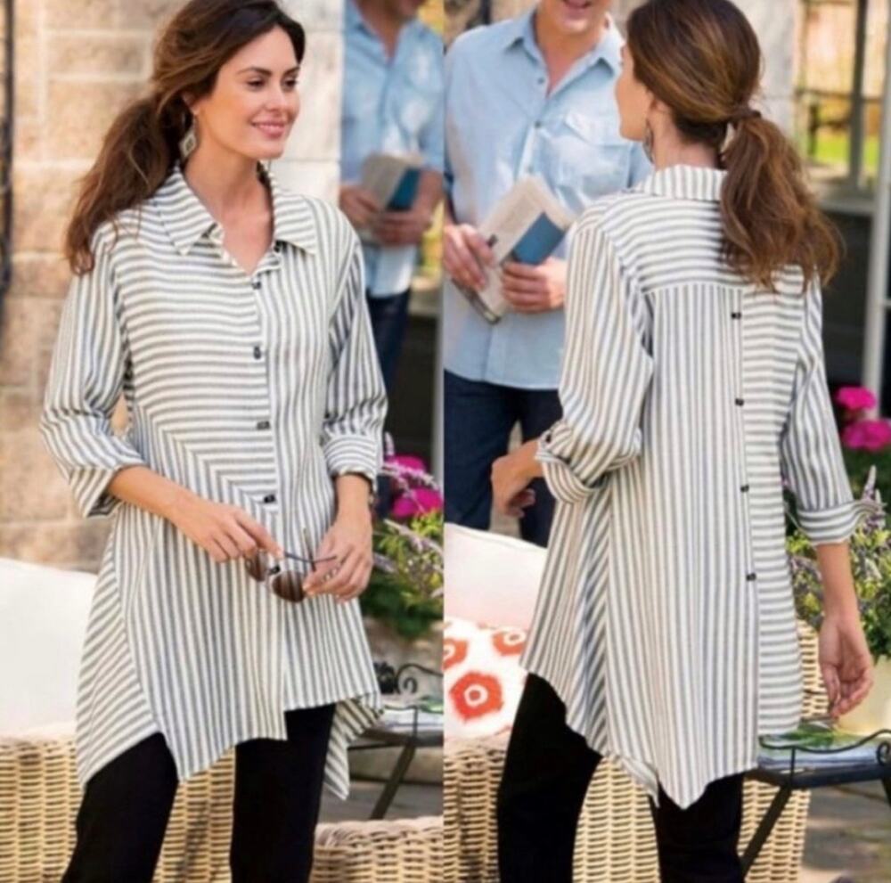 Soft Surroundings Standout asymmetric striped shirt tunic top sz S